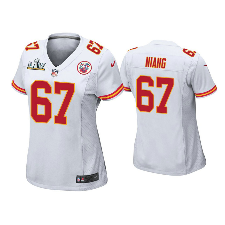 Women's 2021 Kansas City Chiefs #67 Lucas Niang White Super Bowl LIV White Game Jersey Women's 2021 Kansas City Chiefs #67 Lucas Niang White Super Bowl LIV White Game Jersey