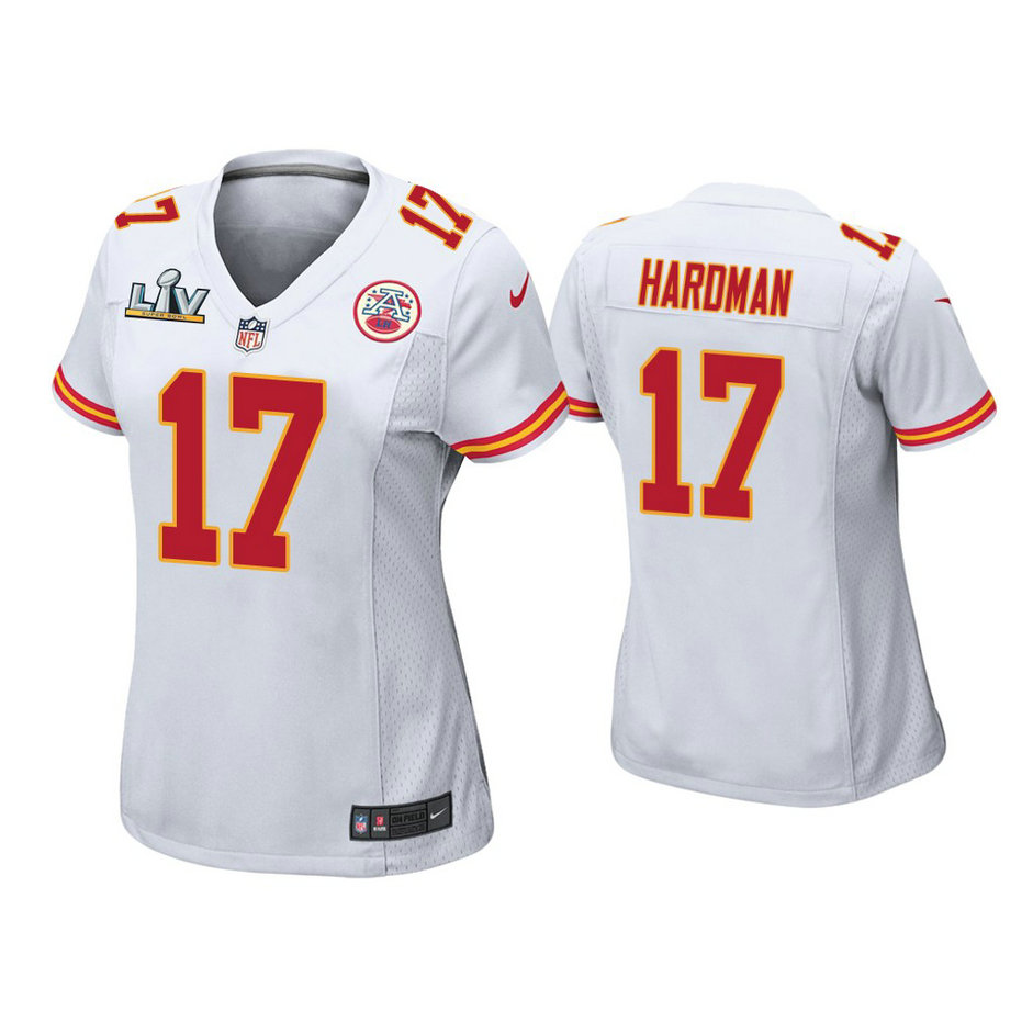 Women's 2021 Kansas City Chiefs #17 Mecole Hardman White Super Bowl LIV White Game Jersey
