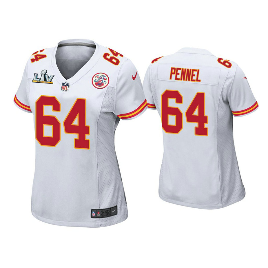 Women's 2021 Kansas City Chiefs #64 Mike Pennel White Super Bowl LIV White Game Jersey Women's 2021 Kansas City Chiefs #64 Mike Pennel White Super Bowl LIV White Game Jersey