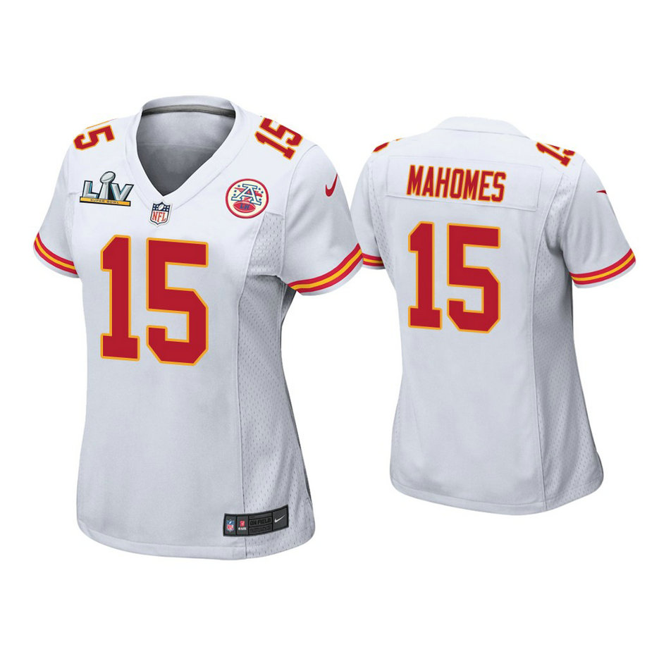 Women's 2021 Kansas City Chiefs #15 Patrick Mahomes White Super Bowl LIV White Game Jersey Women's 2021 Kansas City Chiefs #15 Patrick Mahomes White Super Bowl LIV White Game Jersey