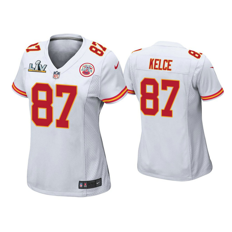 Women's 2021 Kansas City Chiefs #87 Travis Kelce White Super Bowl LIV White Game Jersey