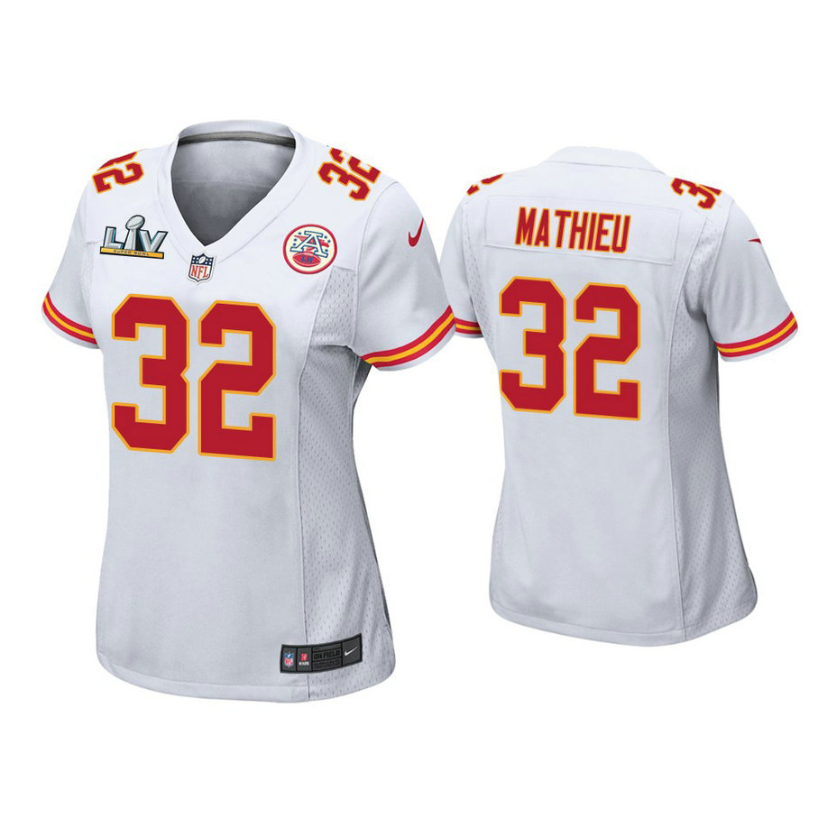 Women's 2021 Kansas City Chiefs #32 Tyrann Mathieu White Super Bowl LIV White Game Jersey Women's 2021 Kansas City Chiefs #32 Tyrann Mathieu White Super Bowl LIV White Game Jersey