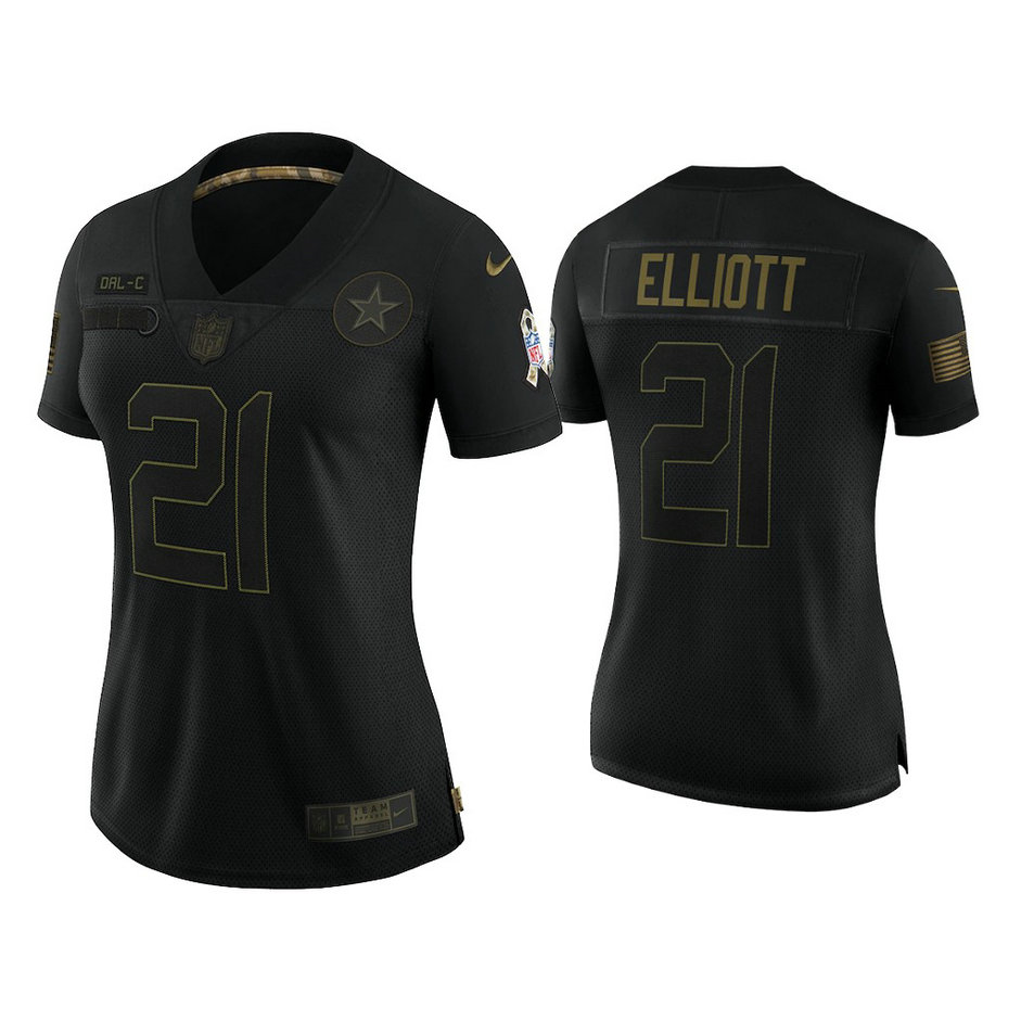 Women's Dallas Cowboys #21 Ezekiel Elliott Black 2020 Salute to Service Limited Jersey Women's Dallas Cowboys #21 Ezekiel Elliott Black 2020 Salute to Service Limited Jersey