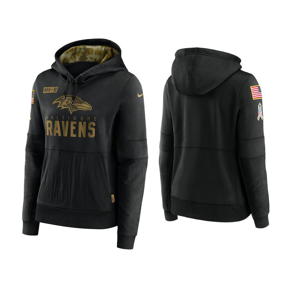 Women's Baltimore Ravens Black 2020 Salute to Service Sideline Performance Pullover Hoodie Women's Baltimore Ravens Black 2020 Salute to Service Sideline Performance Pullover Hoodie