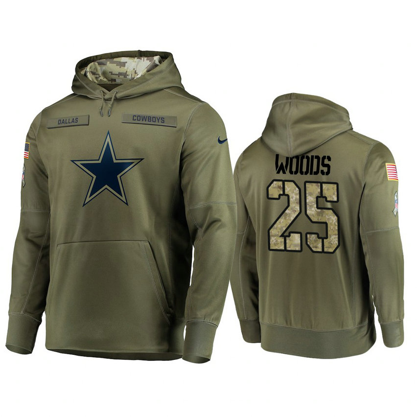 Dallas Cowboys #25 Xavier Woods Olive Pullover Hoodie 2018 Salute To Service Dallas Cowboys #25 Xavier Woods Olive Pullover Hoodie 2018 Salute To Service