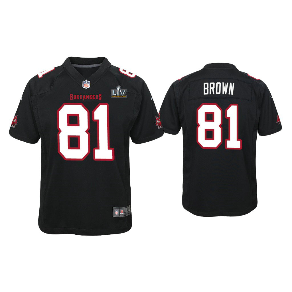 Youth 2021 Tampa Bay Buccaneers #81 Antonio Brown Black Super Bowl LIV Black Game Fashion Jersey Youth 2021 Tampa Bay Buccaneers #81 Antonio Brown Black Super Bowl LIV Black Game Fashion Jersey