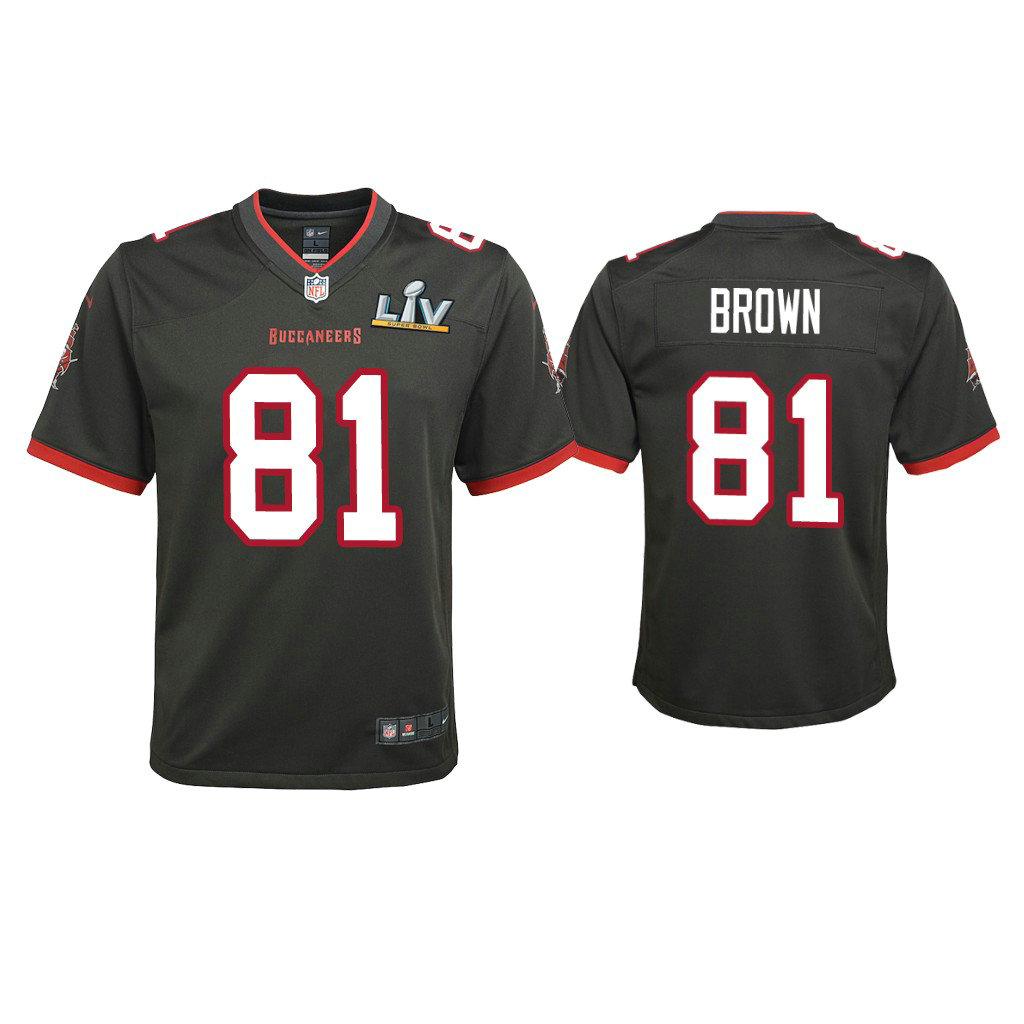 Youth 2021 Tampa Bay Buccaneers #81 Antonio Brown Pewter Super Bowl LIV Pewter Game Jersey Youth 2021 Tampa Bay Buccaneers #81 Antonio Brown Pewter Super Bowl LIV Pewter Game Jersey