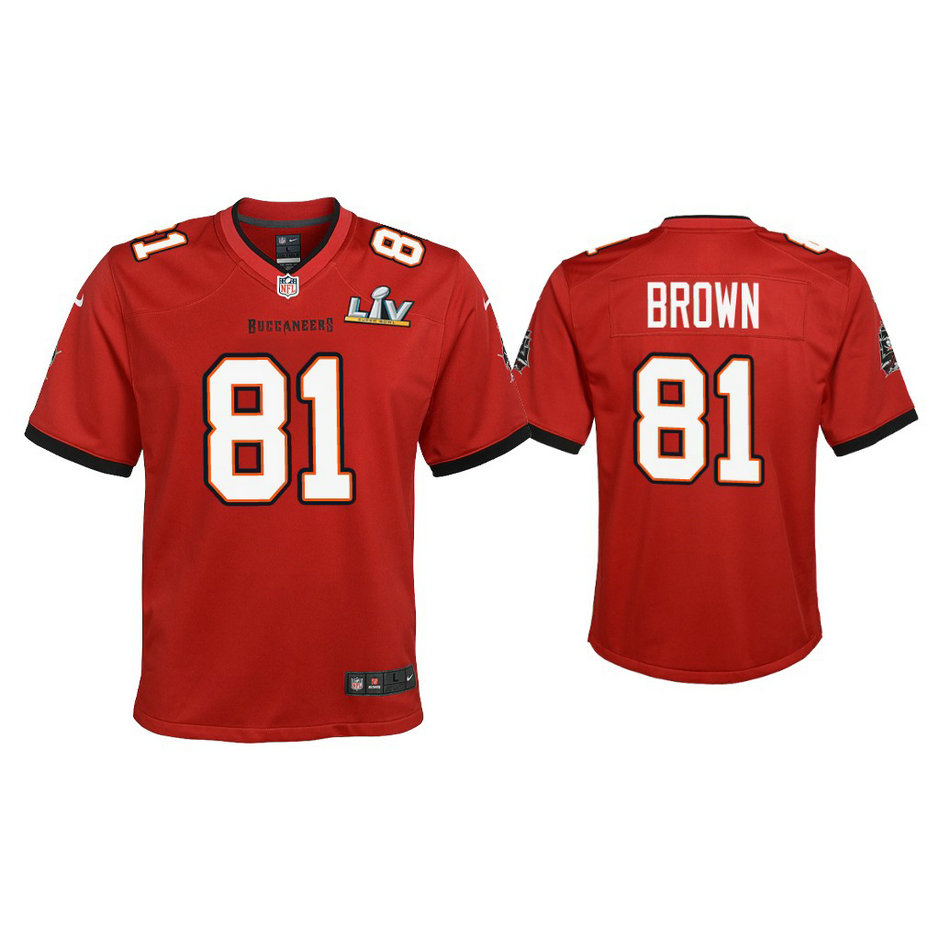 Youth 2021 Tampa Bay Buccaneers #81 Antonio Brown Red Super Bowl LIV Red Game Jersey Youth 2021 Tampa Bay Buccaneers #81 Antonio Brown Red Super Bowl LIV Red Game Jersey