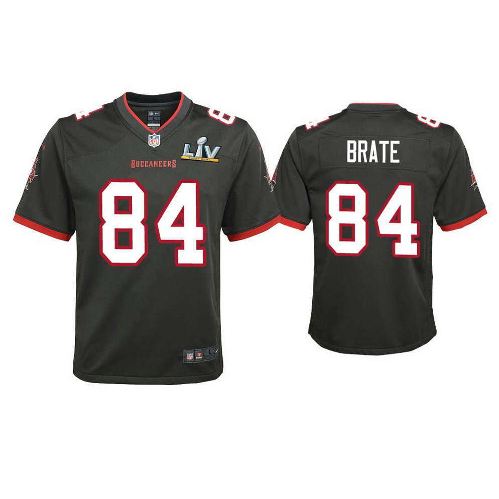 Youth 2021 Tampa Bay Buccaneers #84 Cameron Brate Pewter Super Bowl LIV Pewter Game Jersey