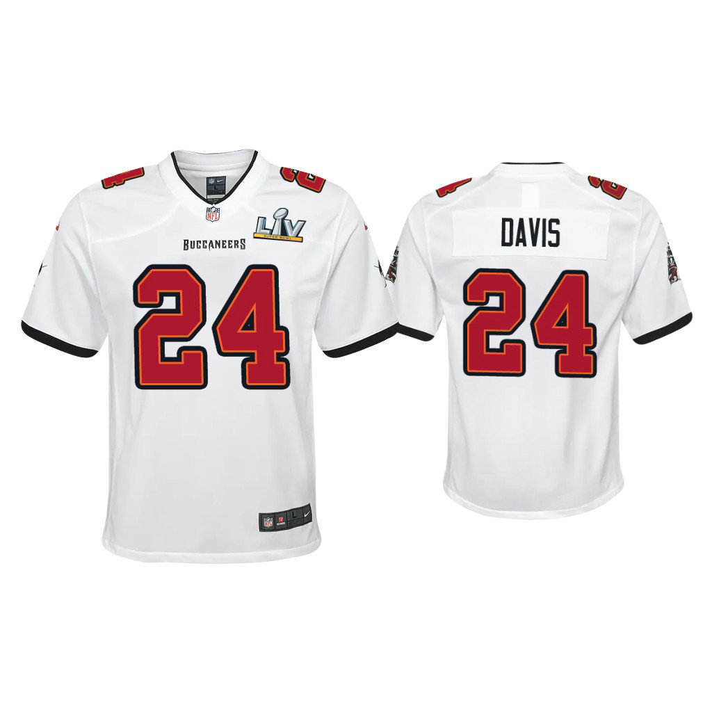 Youth 2021 Tampa Bay Buccaneers #24 Carlton Davis White Super Bowl LIV White Game Jersey