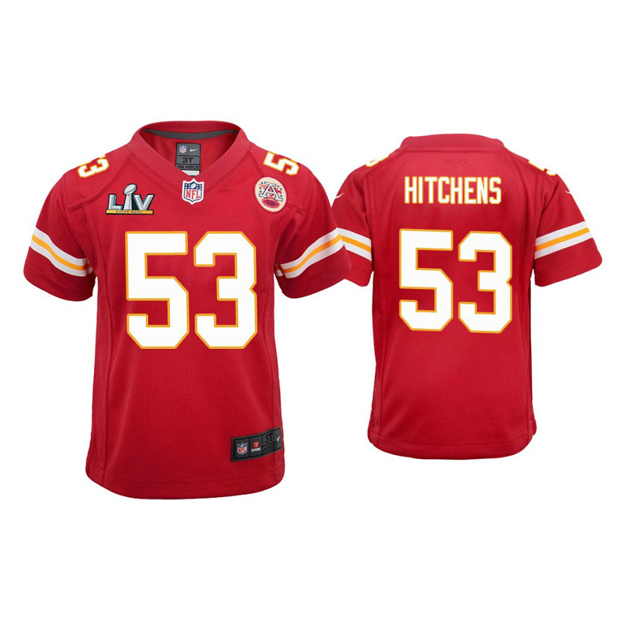 Youth 2021 Kansas City Chiefs #53 Anthony Hitchens Red Super Bowl LIV Red Game Jersey