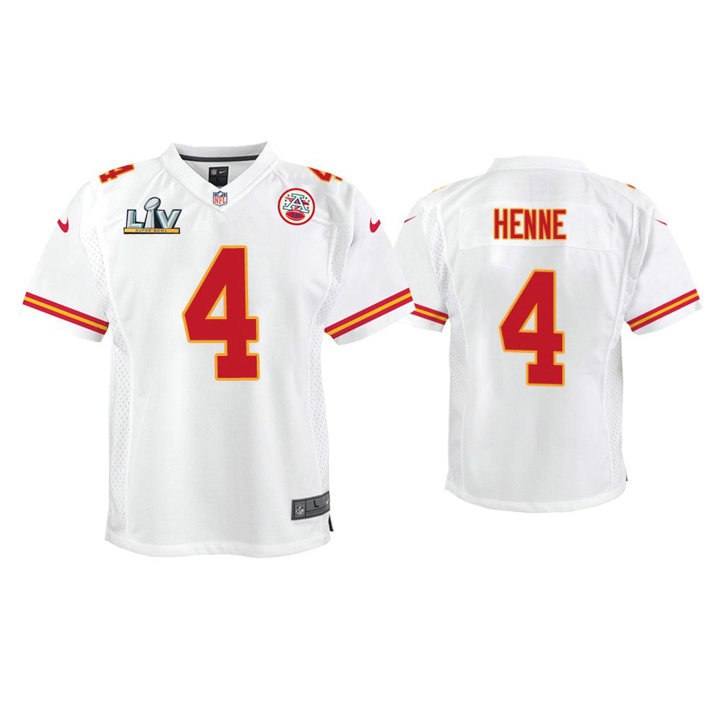 Youth 2021 Kansas City Chiefs #4 Chad Henne White Super Bowl LIV White Game Jersey