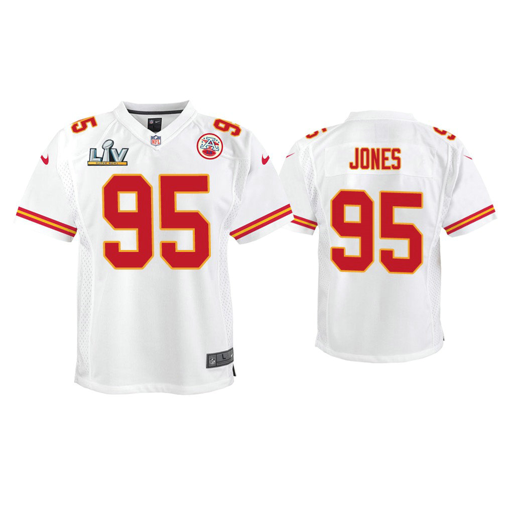 Youth 2021 Kansas City Chiefs #95 Chris Jones White Super Bowl LIV White Game Jersey