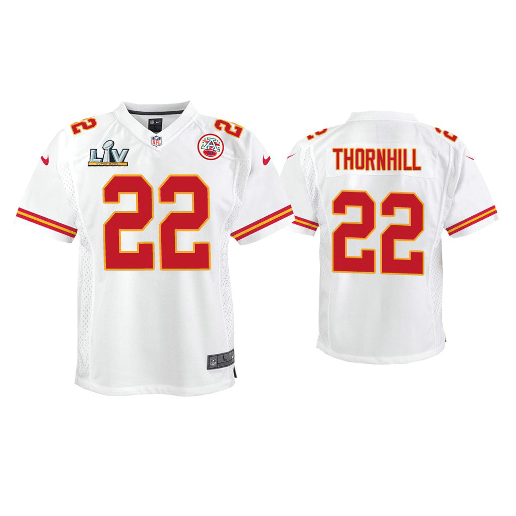 Youth 2021 Kansas City Chiefs #22 Juan Thornhill White Super Bowl LIV White Game Jersey