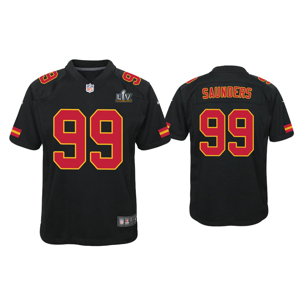 Youth 2021 Kansas City Chiefs #99 Khalen Saunders Black Super Bowl LIV Black Game Fashion Jersey