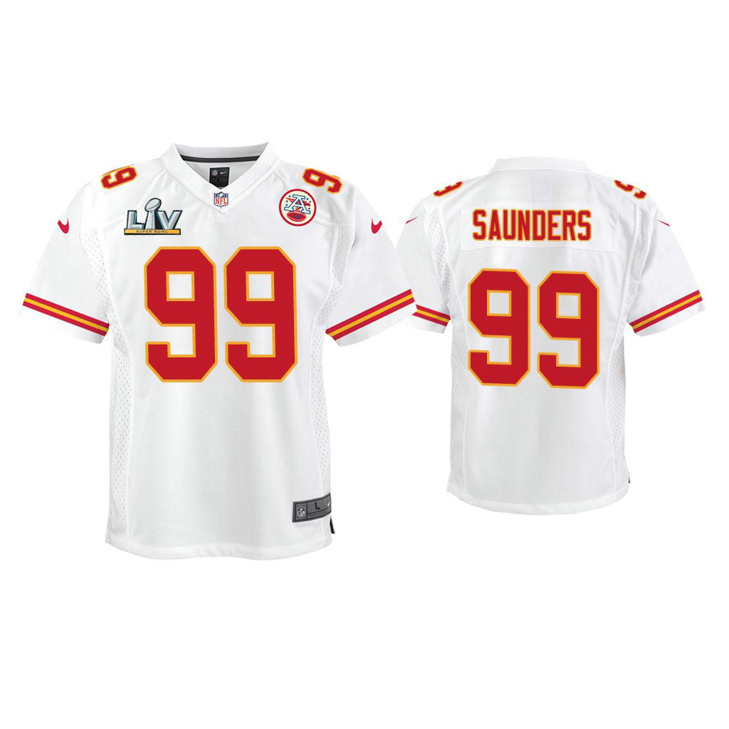 Youth 2021 Kansas City Chiefs #99 Khalen Saunders White Super Bowl LIV White Game Jersey Youth 2021 Kansas City Chiefs #99 Khalen Saunders White Super Bowl LIV White Game Jersey