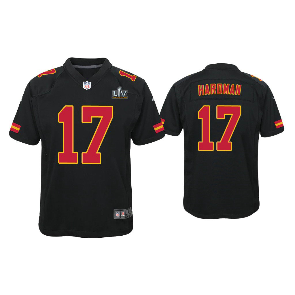Youth 2021 Kansas City Chiefs #17 Mecole Hardman Black Super Bowl LIV Black Game Fashion Jersey