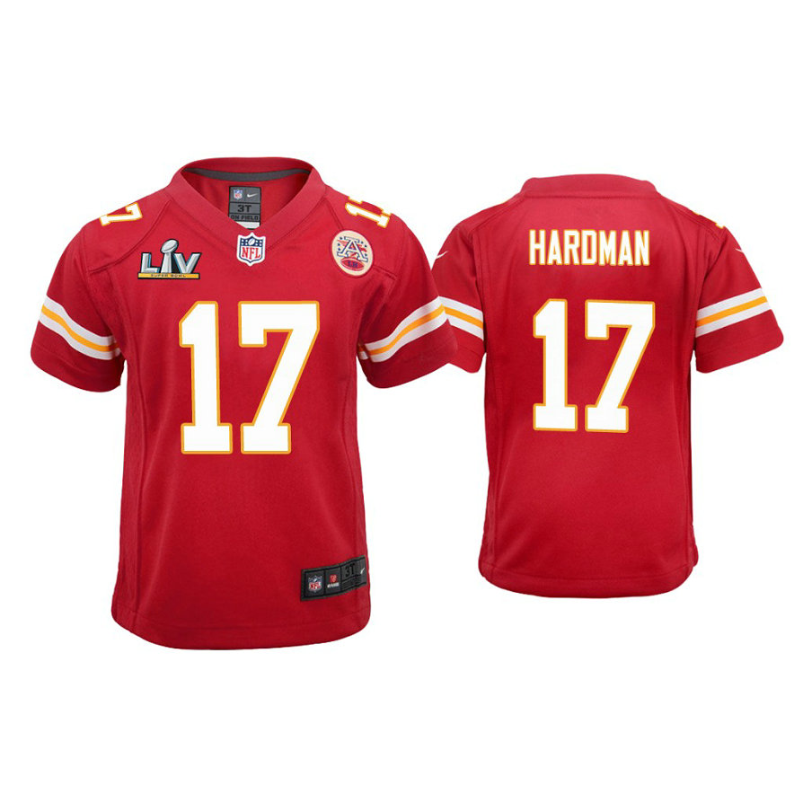 Youth 2021 Kansas City Chiefs #17 Mecole Hardman Red Super Bowl LIV Red Game Jersey