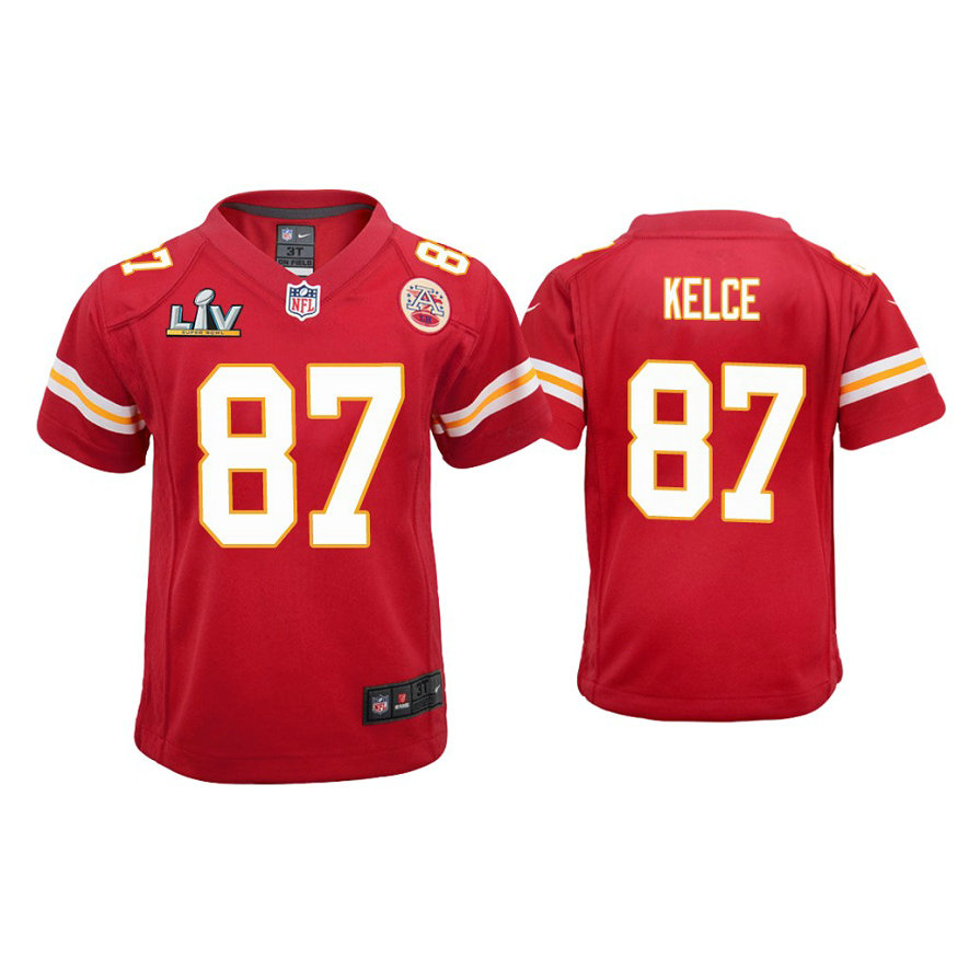 Youth 2021 Kansas City Chiefs #87 Travis Kelce Red Super Bowl LIV Red Game Jersey