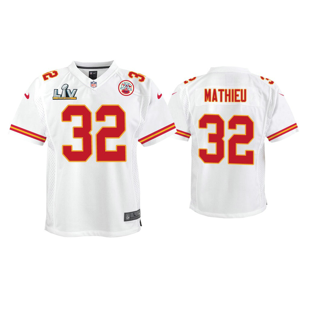 Youth 2021 Kansas City Chiefs #32 Tyrann Mathieu White Super Bowl LIV White Game Jersey