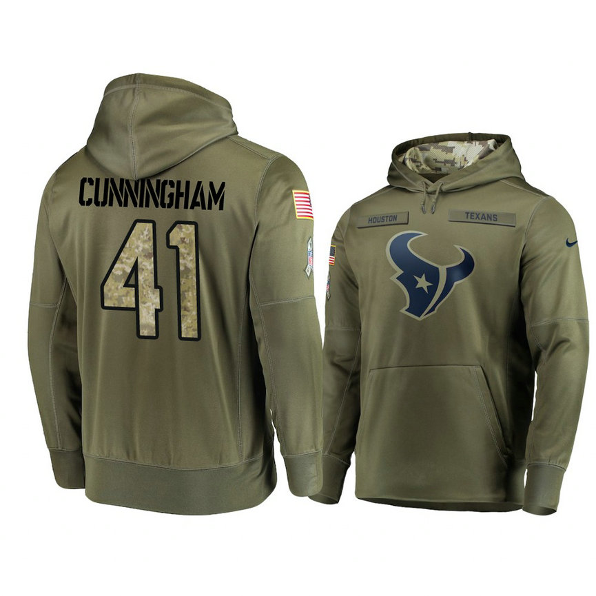 Houston Texans #41 Zach Cunningham Olive Pullover Hoodie 2018 Salute To Service