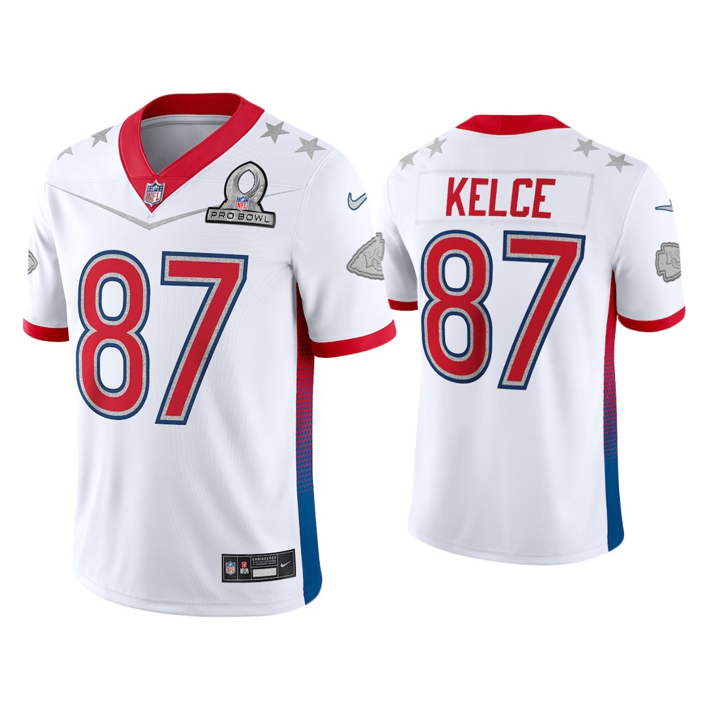 Kansas City Chiefs #87 Travis Kelce White Game 2022 AFC Pro Bowl Jersey