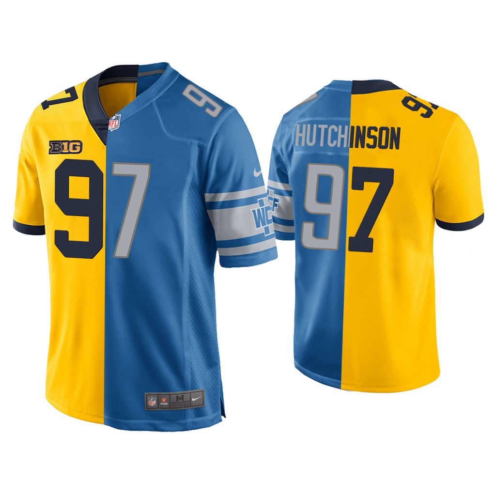 Detroit Lions #97 Aidan Hutchinson Blue Maize 2022 NFL Draft Jersey