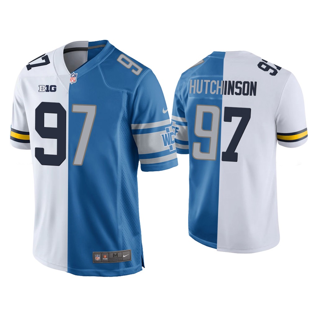 Detroit Lions #97 Aidan Hutchinson Blue White 2022 NFL Draft Jersey