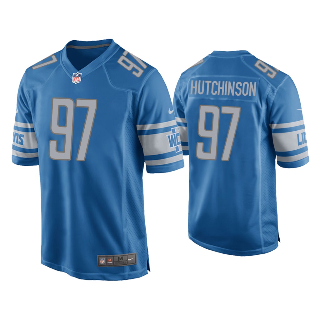 Detroit Lions #97 Aidan Hutchinson Blue Game 2022 NFL Draft Jersey