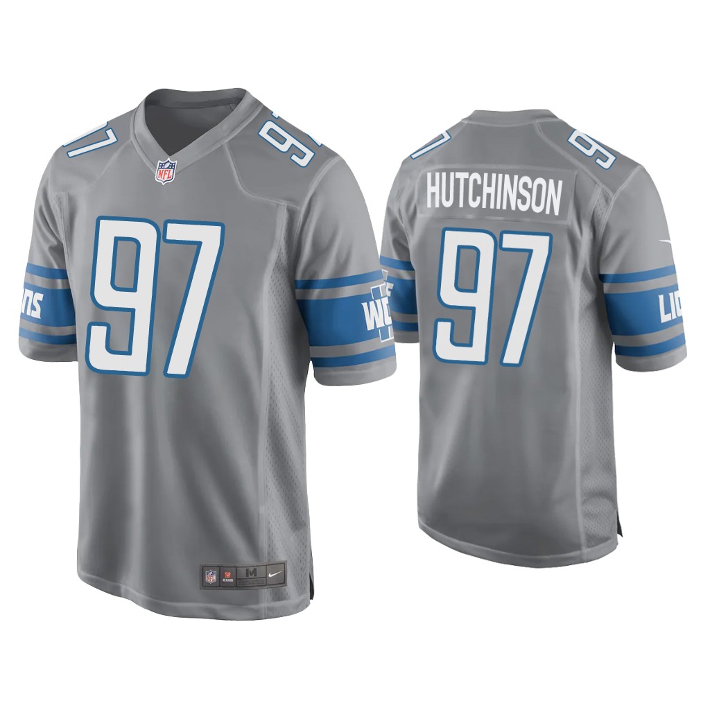 Detroit Lions #97 Aidan Hutchinson Silver Game 2022 NFL Draft Jersey Detroit Lions #97 Aidan Hutchinson Silver Game 2022 NFL Draft Jersey