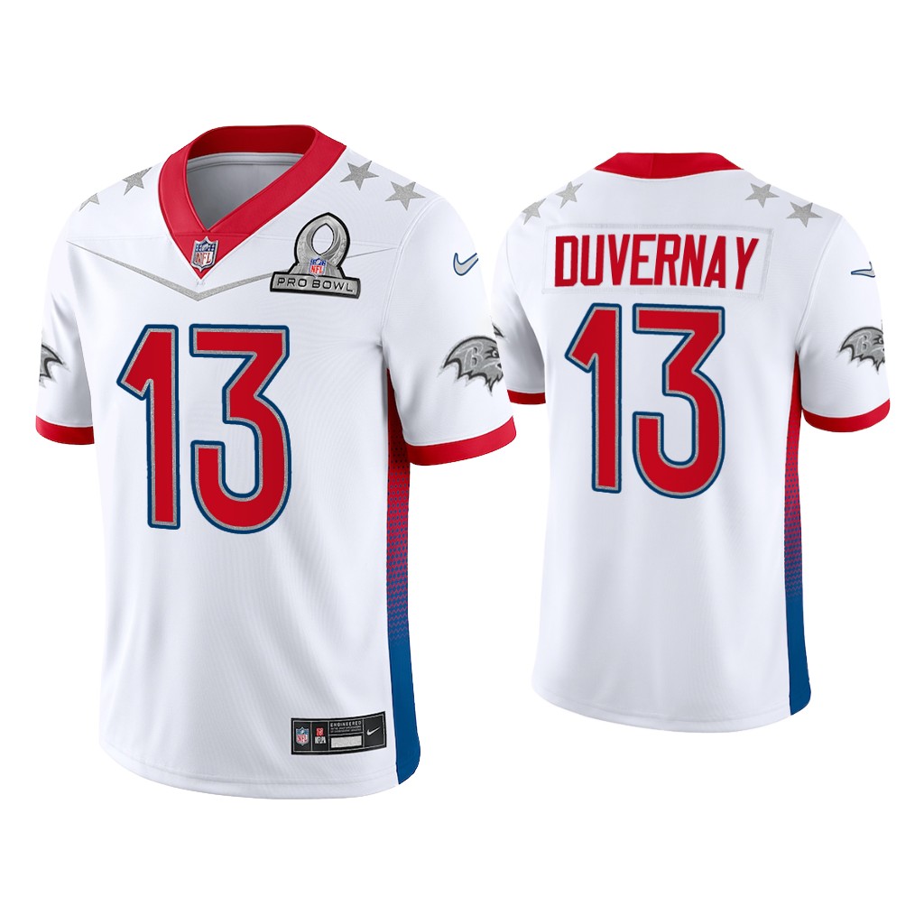 Baltimore Ravens #13 Devin Duvernay White Game 2022 AFC Pro Bowl Jersey Baltimore Ravens #13 Devin Duvernay White Game 2022 AFC Pro Bowl Jersey