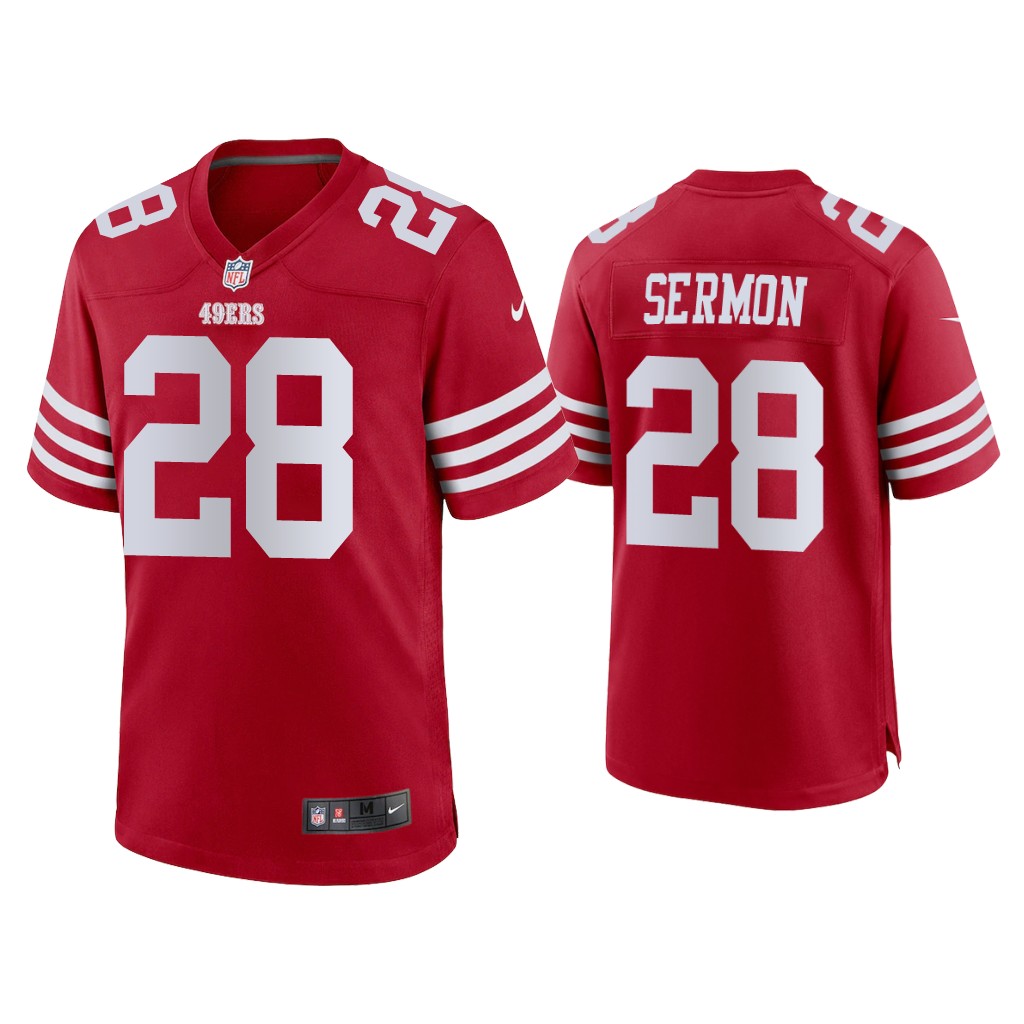 San Francisco 49ers #28 Trey Sermon Scarlet 2022-23 Game Jersey San Francisco 49ers #28 Trey Sermon Scarlet 2022-23 Game Jersey