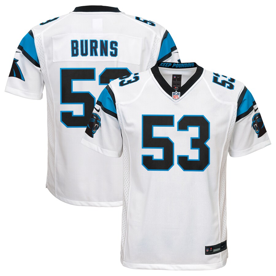 Youth - Carolina Panthers Nike Road Game White - Brian Burns Jersey