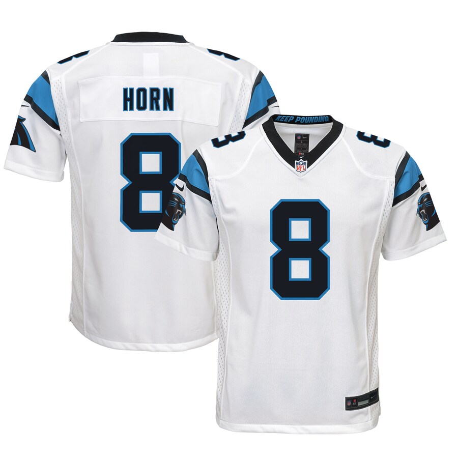 Youth - Carolina Panthers Nike Road Game White - Jaycee Horn Jersey