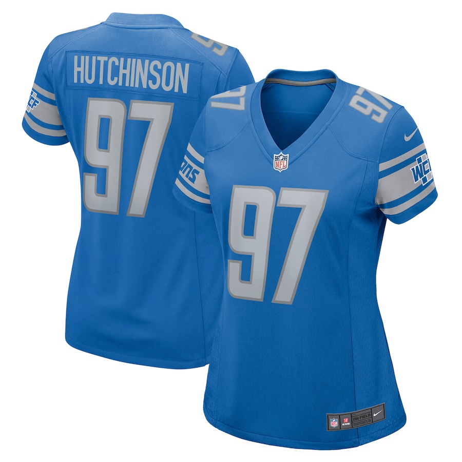 Women's - Detroit Lions Nike Home Game Team Colour Blue - Aidan Hutchinson Jersey Women's - Detroit Lions Nike Home Game Team Colour Blue - Aidan Hutchinson Jersey