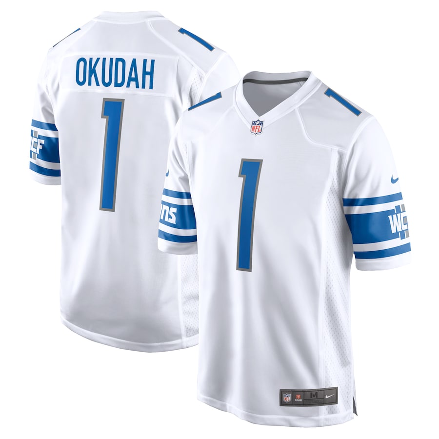 Youth - Detroit Lions Nike Road Game White - Jeff Okudah Jersey