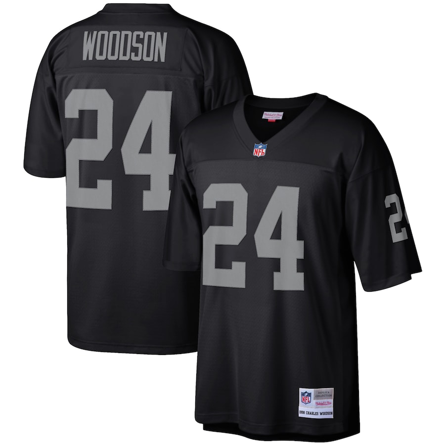 Men's - Mitchell & Ness Charles Woodson Black Las Vegas Raiders Legacy Replica Jersey Men's - Mitchell & Ness Charles Woodson Black Las Vegas Raiders Legacy Replica Jersey