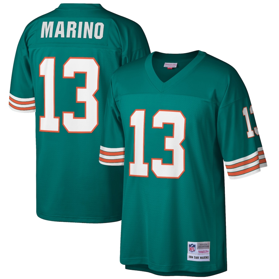 Men's - Mitchell & Ness Dan Marino Aqua Miami Dolphins Big & Tall 1984 Retired Player Replica Jersey Men's - Mitchell & Ness Dan Marino Aqua Miami Dolphins Big & Tall 1984 Retired Player Replica Jersey