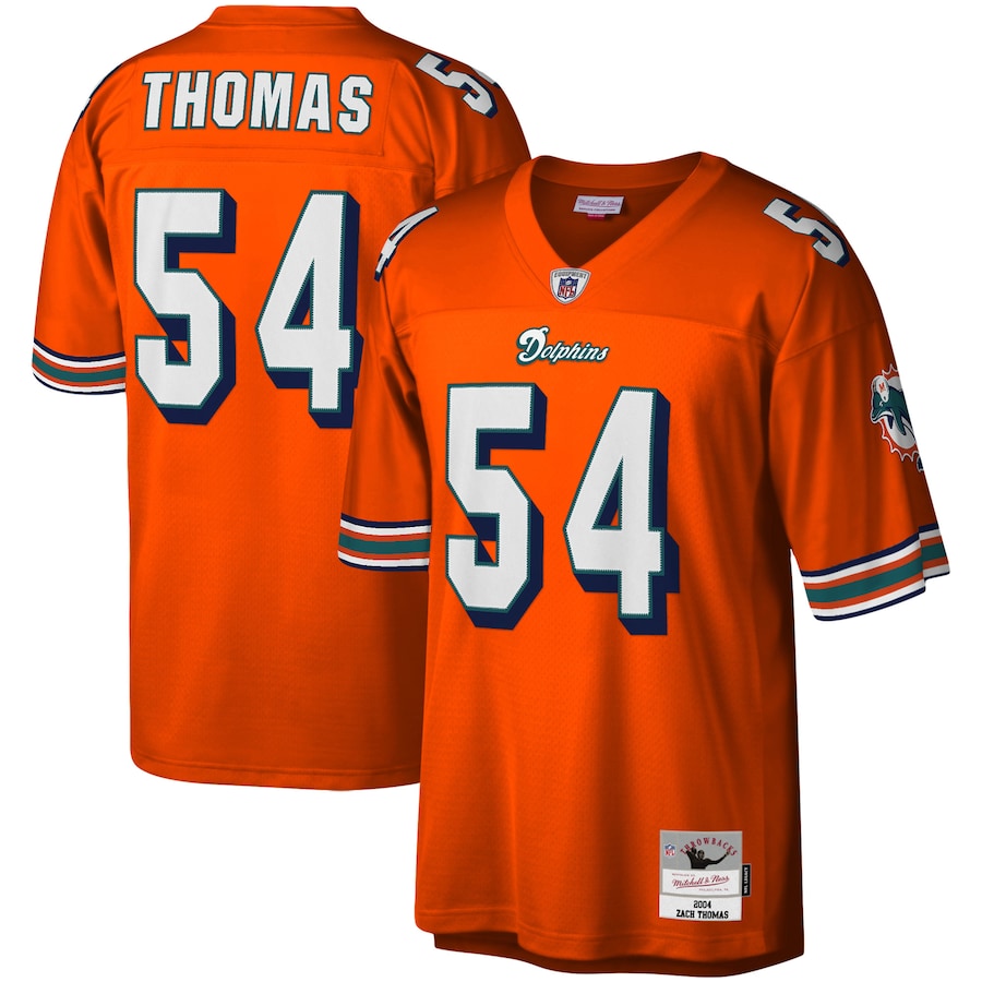Men's - Mitchell & Ness Zach Thomas Orange Miami Dolphins Legacy Replica Jersey Men's - Mitchell & Ness Zach Thomas Orange Miami Dolphins Legacy Replica Jersey