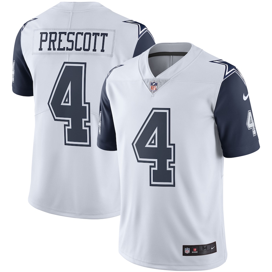 Men's - Nike Dak Prescott Dallas Cowboys White Color Rush Vapor Limited Jersey