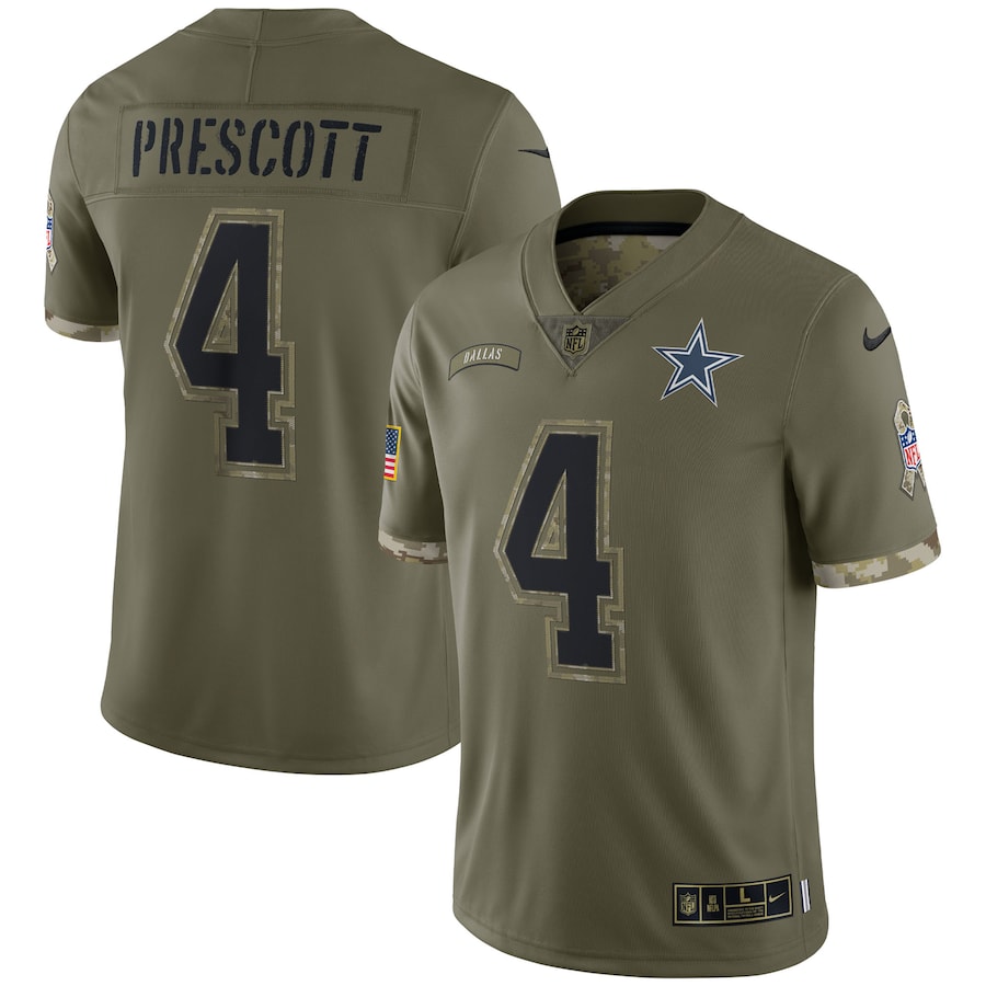 Men's - Nike Dak Prescott Olive Dallas Cowboys 2022 Salute To Service Limited Jersey