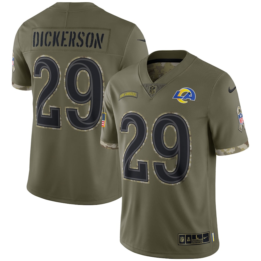 Men's - Nike Eric Dickerson Olive Los Angeles Rams 2022 Salute To Service Retired Player Limited Jersey
