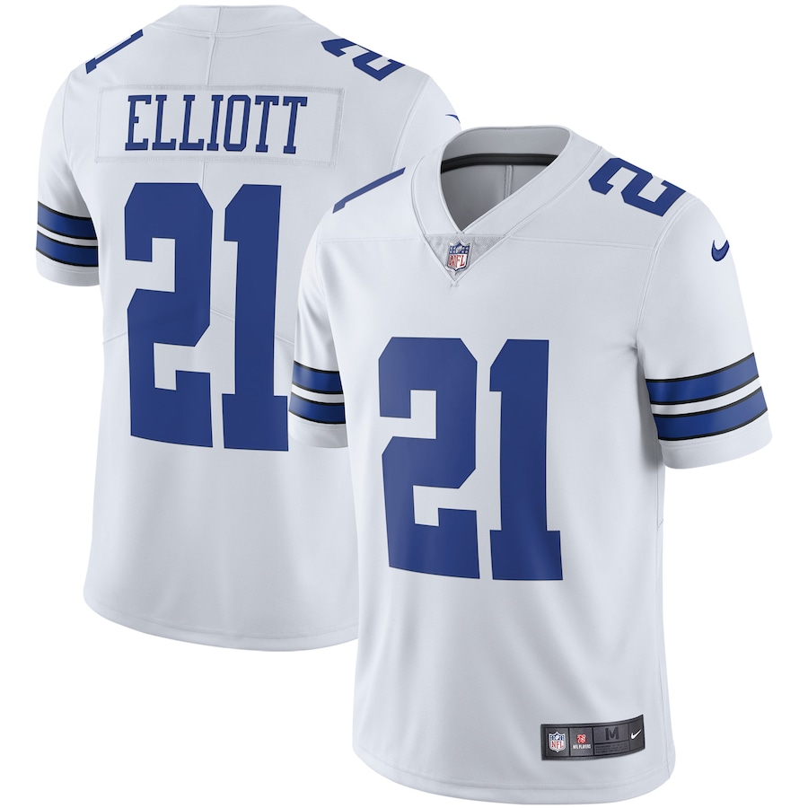 Men's - Nike Ezekiel Elliott White Dallas Cowboys Vapor Limited Player Jersey
