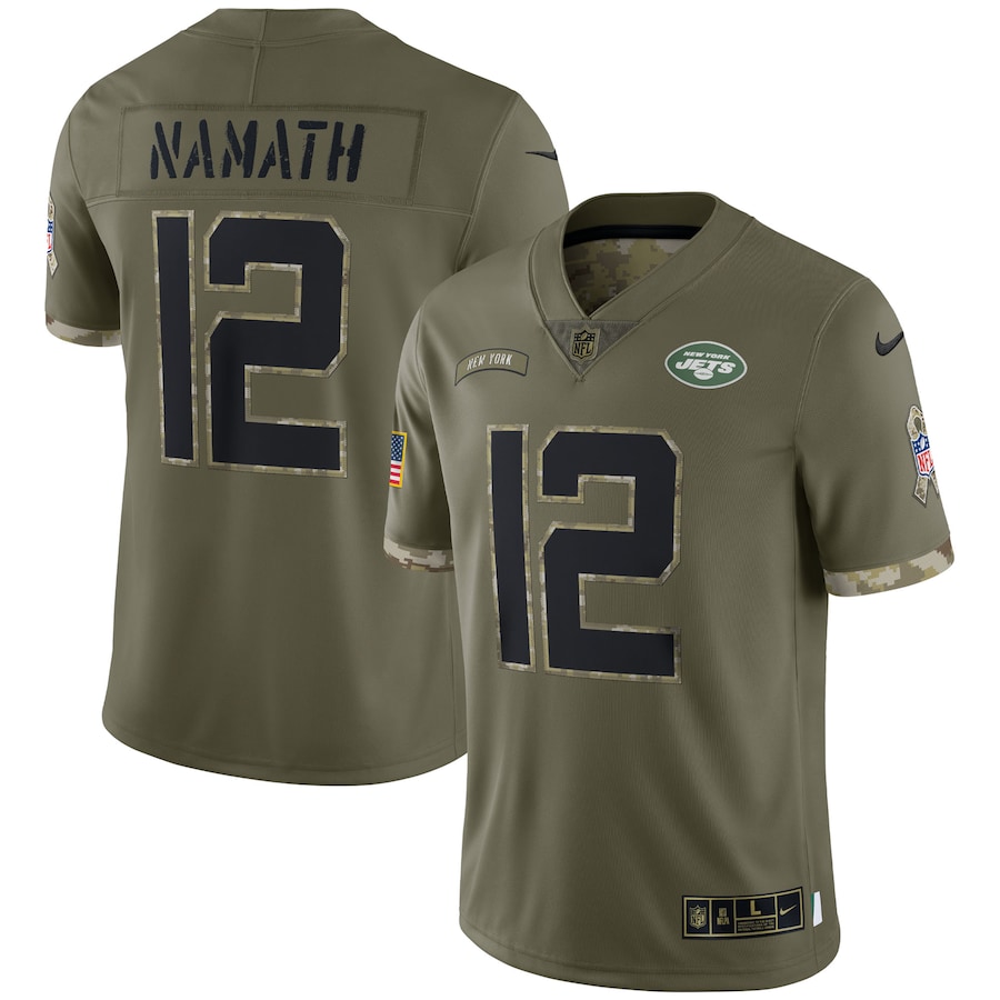 Men's - Nike Joe Namath Olive New York Jets 2022 Salute To Service Retired Player Limited Jersey