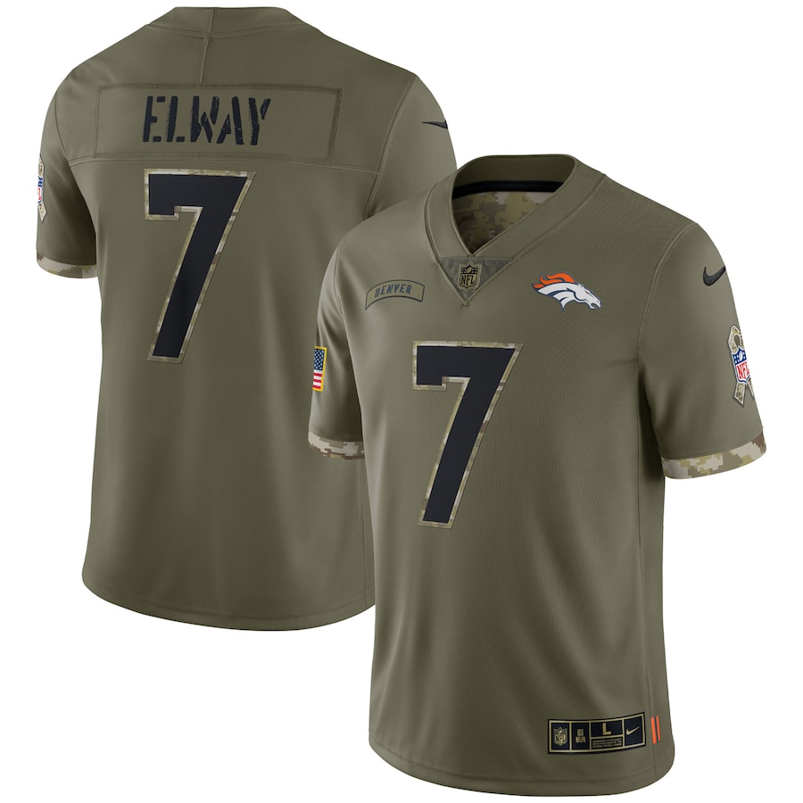 Men's - Nike John Elway Olive Denver Broncos 2022 Salute To Service Retired Player Limited Jersey