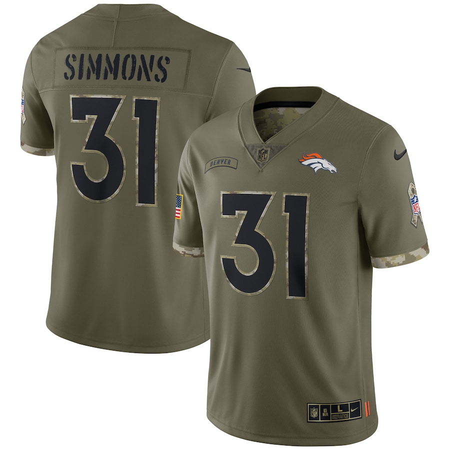 Men's - Nike Justin Simmons Olive Denver Broncos 2022 Salute To Service Limited Jersey