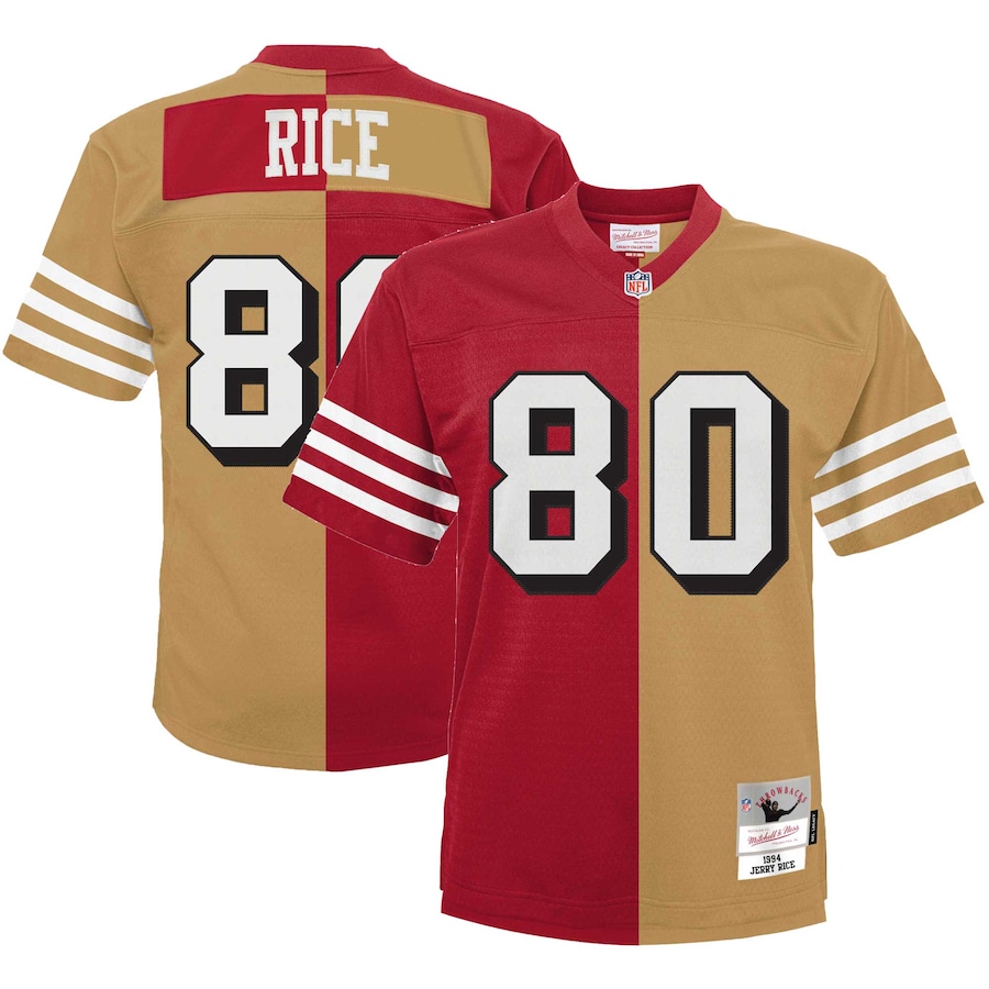 Youth - Mitchell & Ness Jerry Rice Scarlet/Gold San Francisco 49ers Split Legacy Jersey Youth - Mitchell & Ness Jerry Rice Scarlet/Gold San Francisco 49ers Split Legacy Jersey