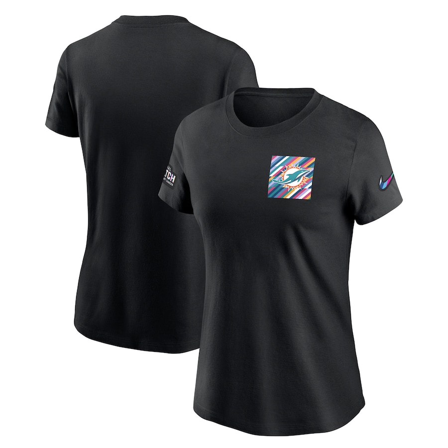 Women's - Miami Dolphins Black 2023 Sideline Crucial Catch Short Sleeve Tee
