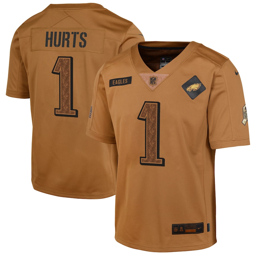 Youth - 2023 Salute To Service Jalen Hurts Philadelphia Eagles Brown Limited Jersey