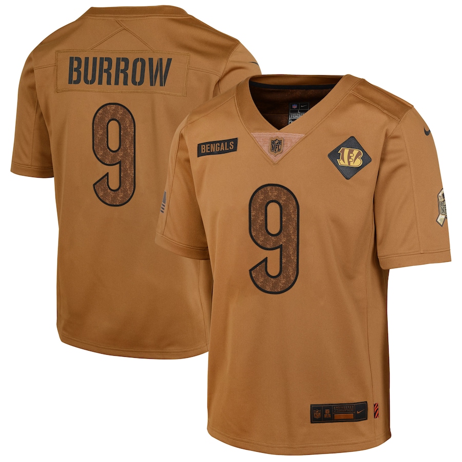 Youth - 2023 Salute To Service Joe Burrow Cincinnati Bengals Brown Limited Jersey